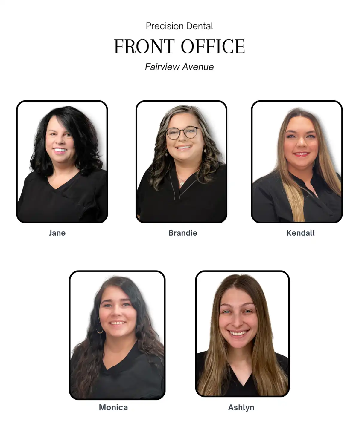 Front Office Fairview Avenue. Jane, Brandie, Kendall, Monica, and Ashlyn.